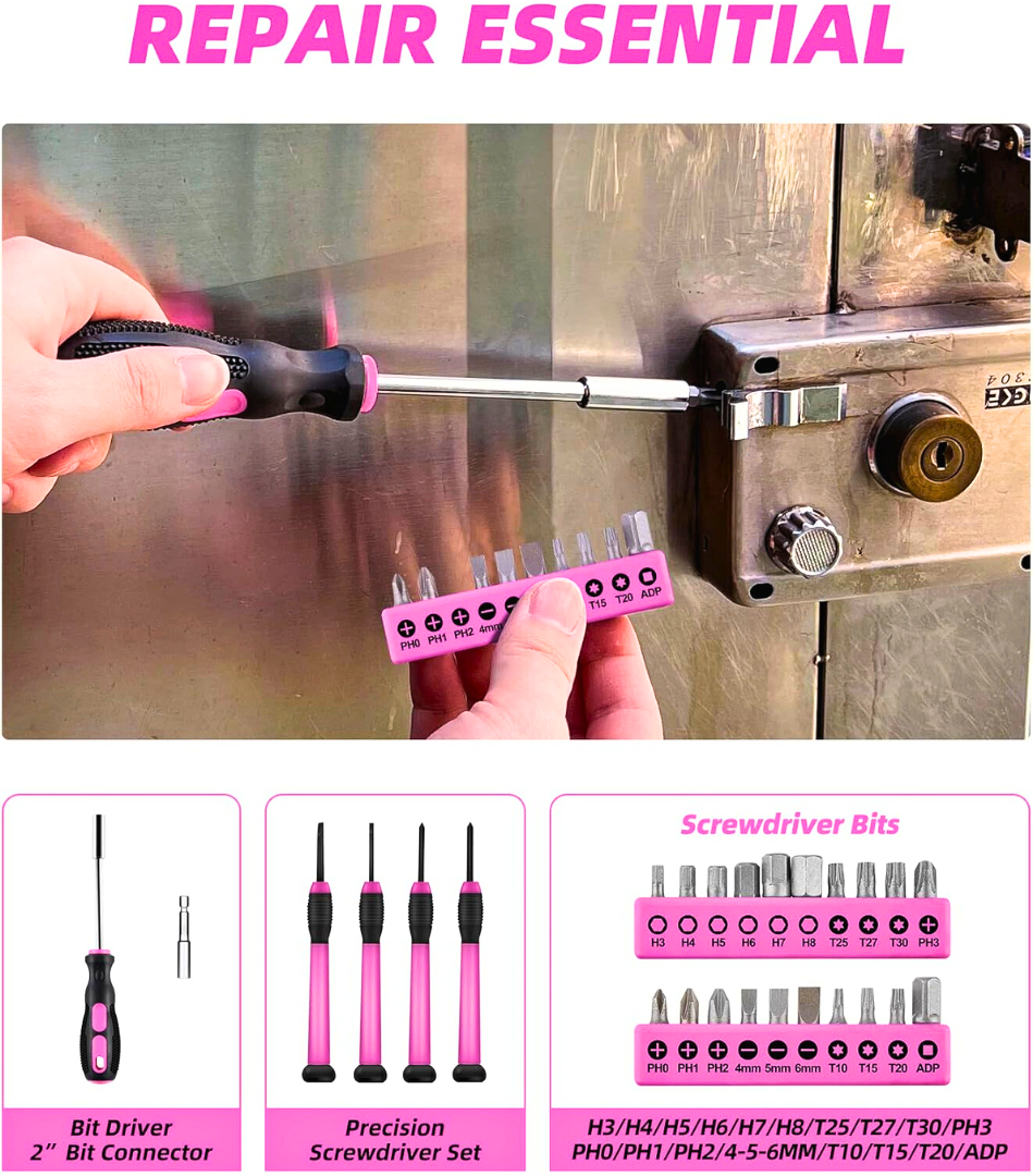 ToolQueens™ – 39-Piece Premium Pink Tool Kit